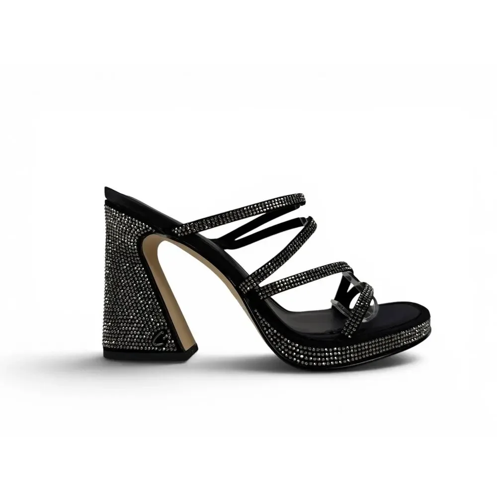 Circus by Sam Edelman Sandals‎ Womens 8 Black Strappy Rhinestones Block Heels